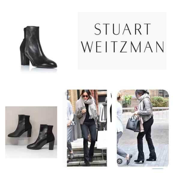 Stuart Weitzman Harper 80 Black Leather Booties Size 7.5 M - Picture 1 of 14